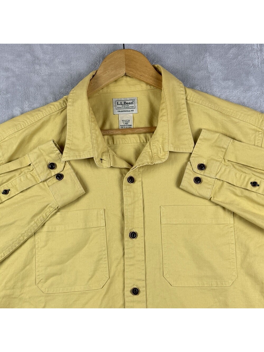 L.L.Bean Sunwashed Canvas LS Button Up Shirt Men LReg Traditional Fit Yellow VTG